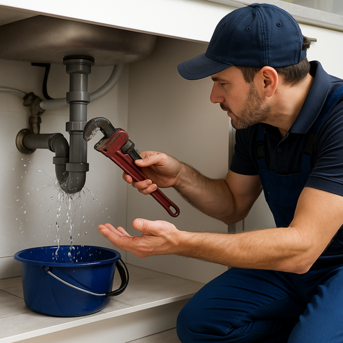 plumber working on an emergency leak